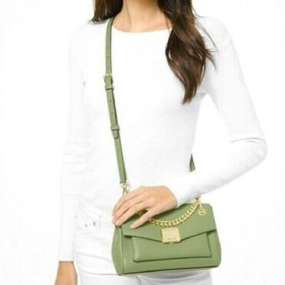 Michael Kors MK Lita Medium Leather Shoulder Crossbody Bag Green - Picture 2 of 13